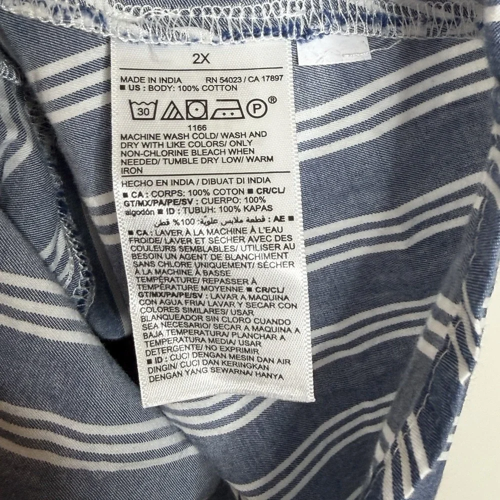 Old Navy Blue White Striped Puff Sleeve Top Womens 2X Nautical Preppy Coastal